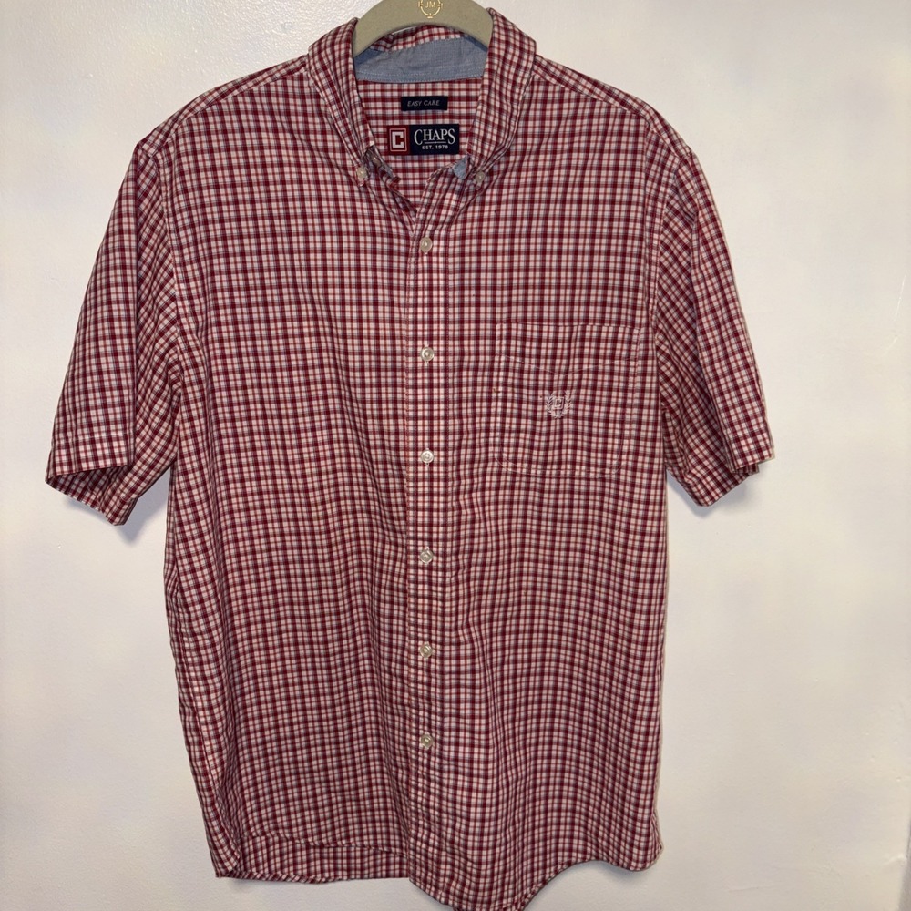 Chaps red check men short‎ sleeve button shirt sz M